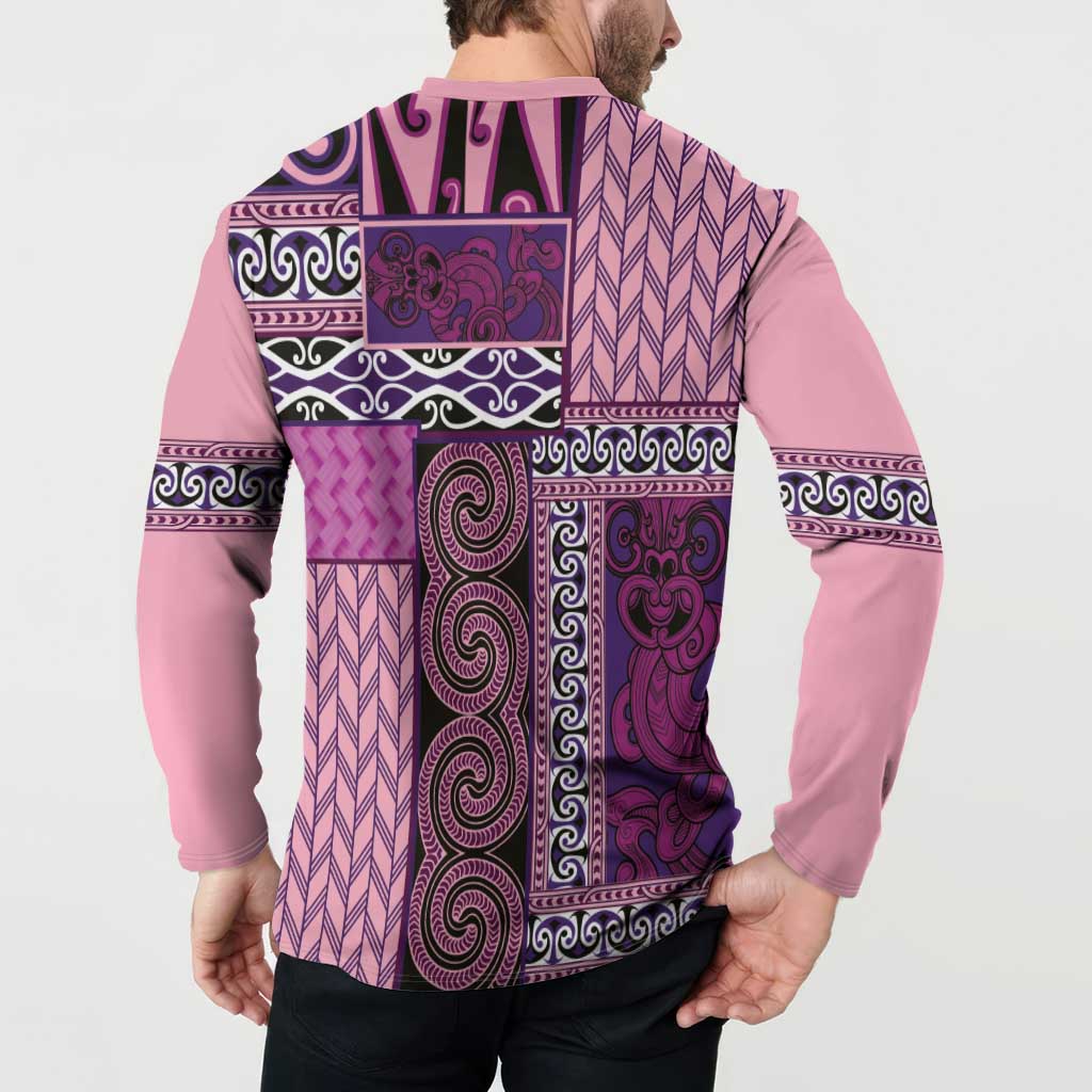 Pink Aotearoa Kowhaiwhai Pattern Button Sweatshirt NZ Maori Quilt Style LT14 - Polynesian Pride