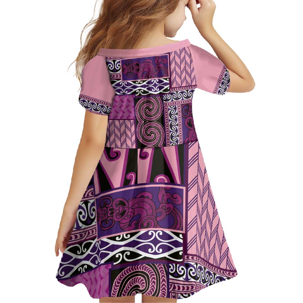 Pink Aotearoa Kowhaiwhai Pattern Family Matching Mermaid Dress and Hawaiian Shirt NZ Maori Quilt Style