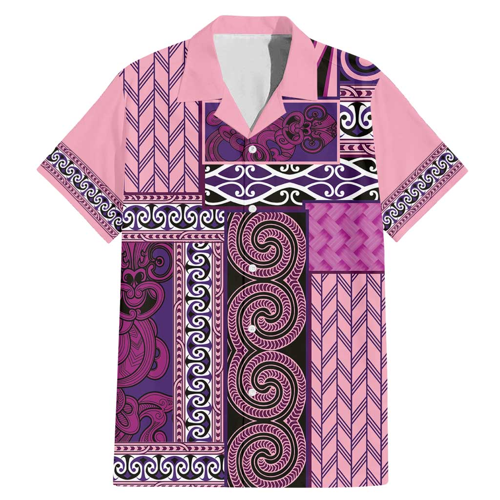 Pink Aotearoa Kowhaiwhai Pattern Family Matching Mermaid Dress and Hawaiian Shirt NZ Maori Quilt Style