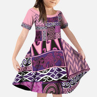 Pink Aotearoa Kowhaiwhai Pattern Family Matching Puletasi and Hawaiian Shirt NZ Maori Quilt Style