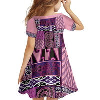 Pink Aotearoa Kowhaiwhai Pattern Family Matching Puletasi and Hawaiian Shirt NZ Maori Quilt Style