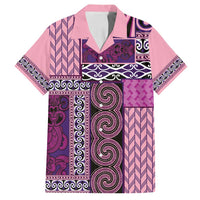 Pink Aotearoa Kowhaiwhai Pattern Family Matching Puletasi and Hawaiian Shirt NZ Maori Quilt Style