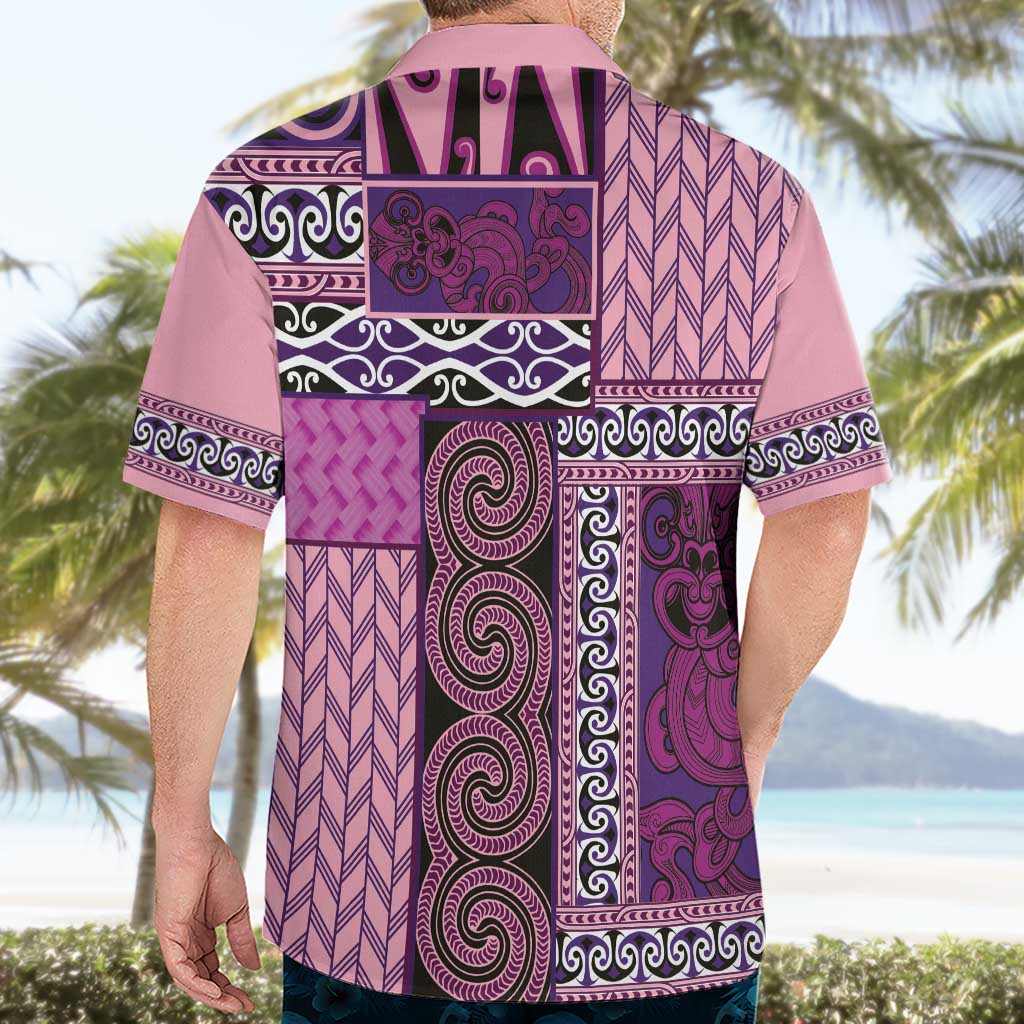 Pink Aotearoa Kowhaiwhai Pattern Hawaiian Shirt NZ Maori Quilt Style