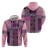 Pink Aotearoa Kowhaiwhai Pattern Hoodie NZ Maori Quilt Style