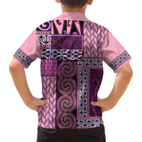 Pink Aotearoa Kowhaiwhai Pattern Kid Hawaiian Shirt NZ Maori Quilt Style