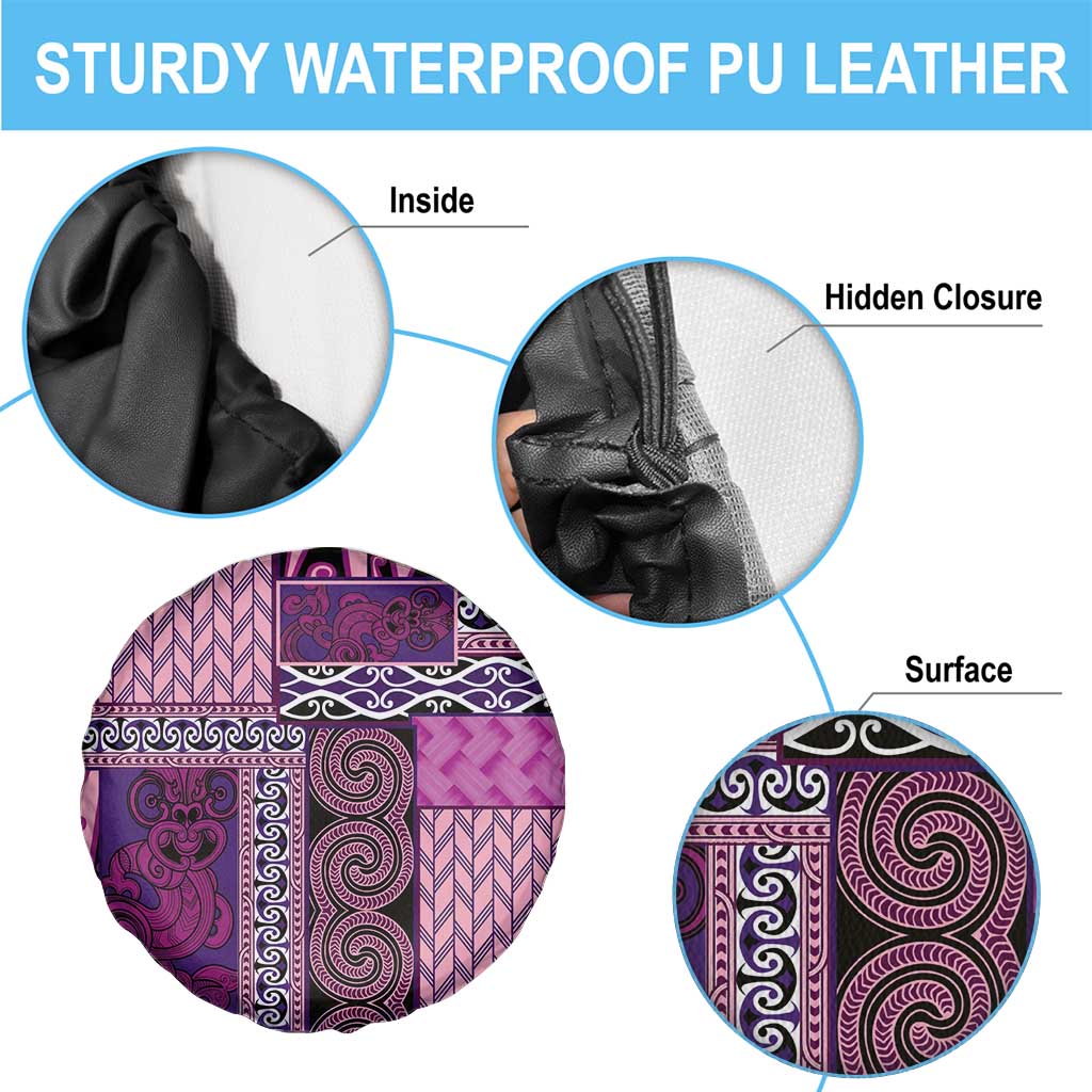 Pink Aotearoa Kowhaiwhai Pattern Spare Tire Cover NZ Maori Quilt Style