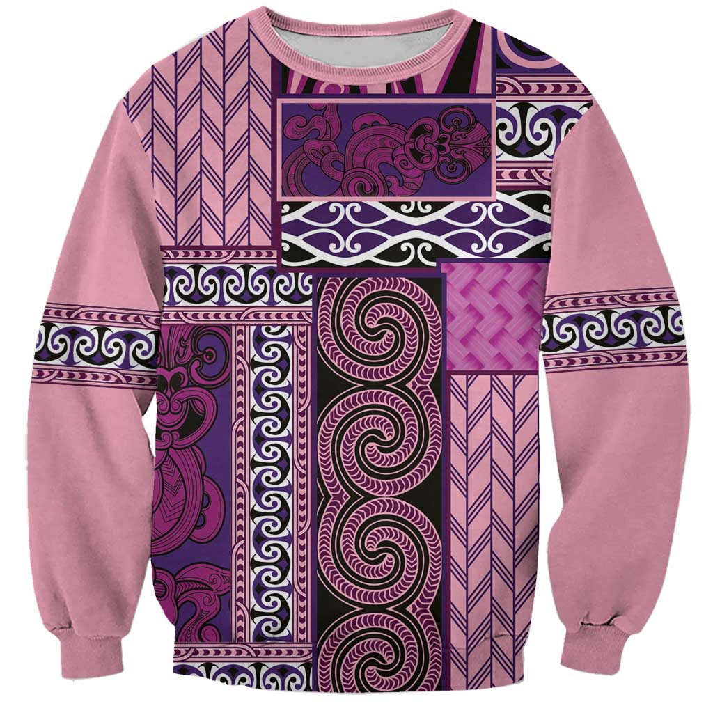 Pink Aotearoa Kowhaiwhai Pattern Sweatshirt NZ Maori Quilt Style LT14 Unisex Pink - Polynesian Pride