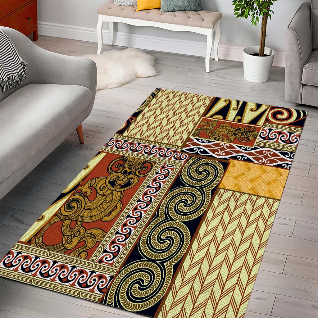 Yellow Aotearoa Kowhaiwhai Pattern Area Rug NZ Maori Quilt Style