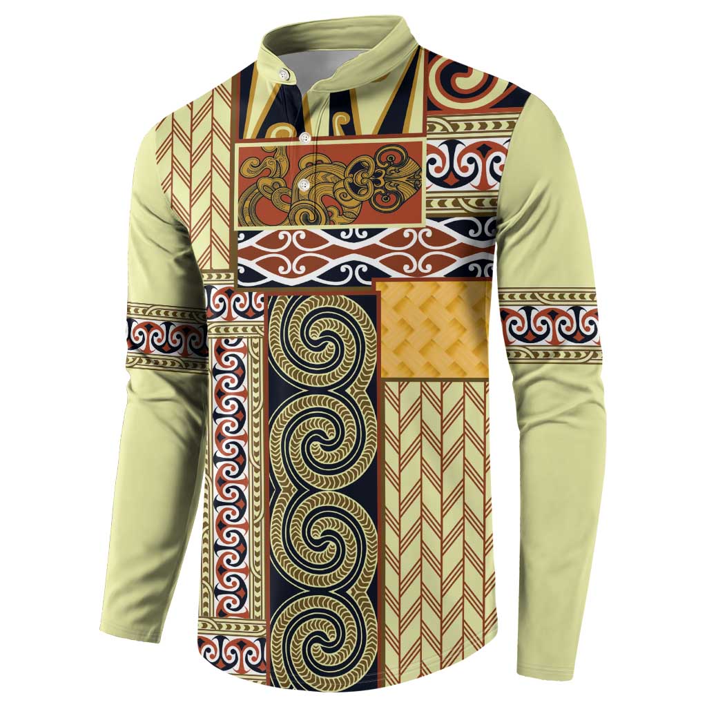 Yellow Aotearoa Kowhaiwhai Pattern Button Sweatshirt NZ Maori Quilt Style LT14 - Polynesian Pride