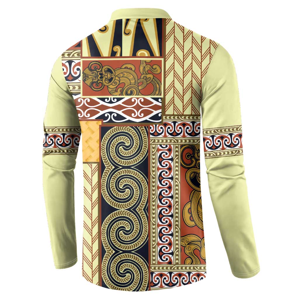 Yellow Aotearoa Kowhaiwhai Pattern Button Sweatshirt NZ Maori Quilt Style LT14 - Polynesian Pride