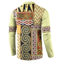 Yellow Aotearoa Kowhaiwhai Pattern Button Sweatshirt NZ Maori Quilt Style LT14 - Polynesian Pride