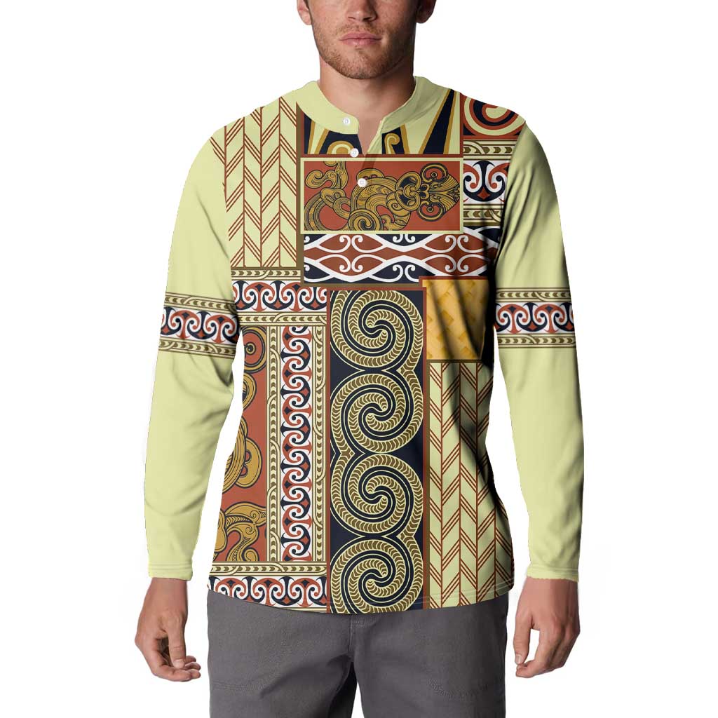 Yellow Aotearoa Kowhaiwhai Pattern Button Sweatshirt NZ Maori Quilt Style LT14 - Polynesian Pride