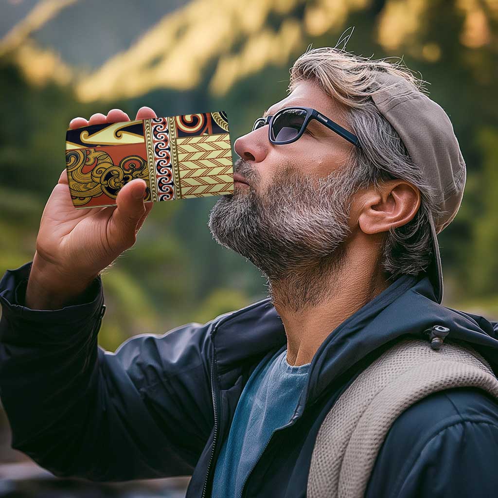 Yellow Aotearoa Kowhaiwhai Pattern 4 in 1 Can Cooler Tumbler NZ Maori Quilt Style