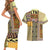Yellow Aotearoa Kowhaiwhai Pattern Couples Matching Short Sleeve Bodycon Dress and Hawaiian Shirt NZ Maori Quilt Style