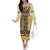 Yellow Aotearoa Kowhaiwhai Pattern Family Matching Off The Shoulder Long Sleeve Dress and Hawaiian Shirt NZ Maori Quilt Style