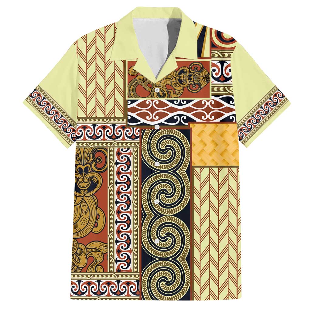 Yellow Aotearoa Kowhaiwhai Pattern Family Matching Tank Maxi Dress and Hawaiian Shirt NZ Maori Quilt Style