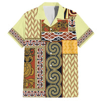 Yellow Aotearoa Kowhaiwhai Pattern Family Matching Tank Maxi Dress and Hawaiian Shirt NZ Maori Quilt Style