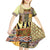 Yellow Aotearoa Kowhaiwhai Pattern Kid Short Sleeve Dress NZ Maori Quilt Style