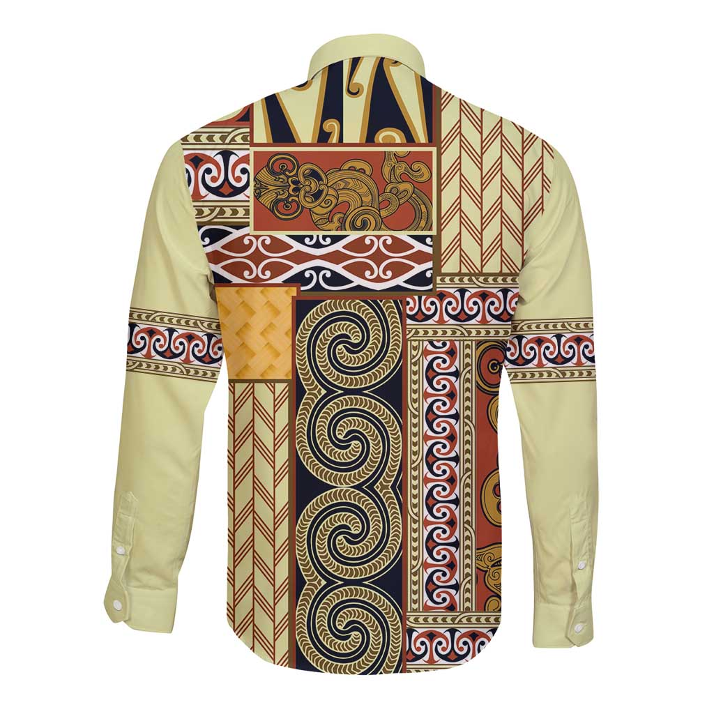 Yellow Aotearoa Kowhaiwhai Pattern Long Sleeve Button Shirt NZ Maori Quilt Style LT14 - Polynesian Pride