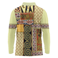 Yellow Aotearoa Kowhaiwhai Pattern Long Sleeve Polo Shirt NZ Maori Quilt Style
