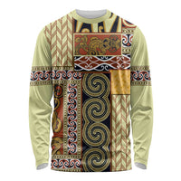 Yellow Aotearoa Kowhaiwhai Pattern Long Sleeve Shirt NZ Maori Quilt Style LT14 Unisex Yellow - Polynesian Pride
