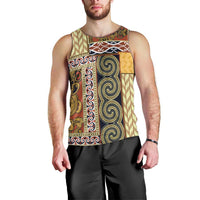 Yellow Aotearoa Kowhaiwhai Pattern Men Tank Top NZ Maori Quilt Style