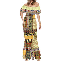 Yellow Aotearoa Kowhaiwhai Pattern Mermaid Dress NZ Maori Quilt Style