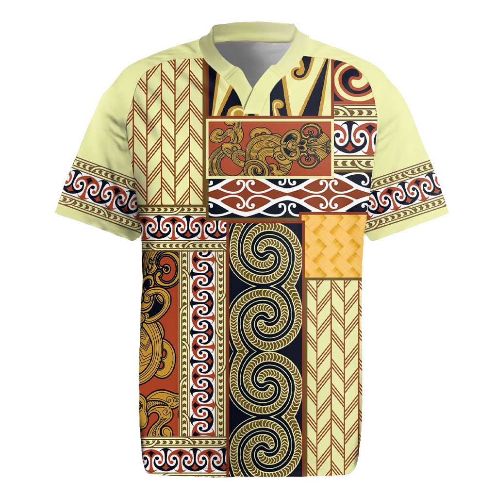 Yellow Aotearoa Kowhaiwhai Pattern Rugby Jersey NZ Maori Quilt Style