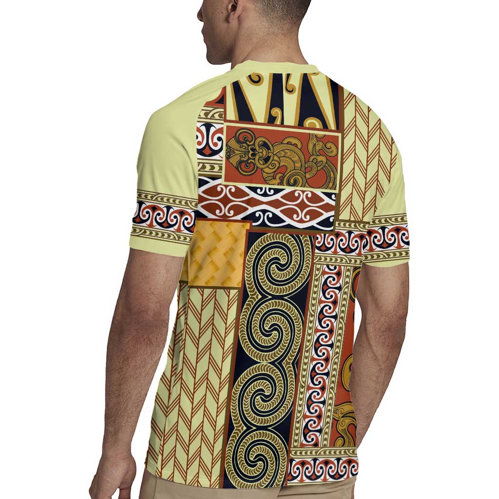 Yellow Aotearoa Kowhaiwhai Pattern Rugby Jersey NZ Maori Quilt Style