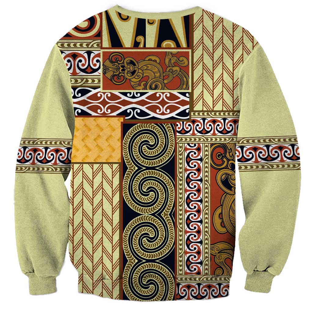 Yellow Aotearoa Kowhaiwhai Pattern Sweatshirt NZ Maori Quilt Style