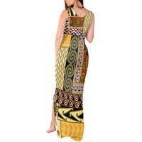 Yellow Aotearoa Kowhaiwhai Pattern Tank Maxi Dress NZ Maori Quilt Style