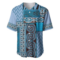 Blue Aotearoa Kowhaiwhai Pattern Baseball Jersey NZ Maori Quilt Style