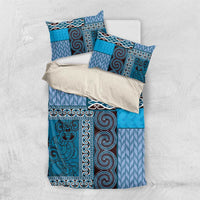 Blue Aotearoa Kowhaiwhai Pattern Bedding Set NZ Maori Quilt Style