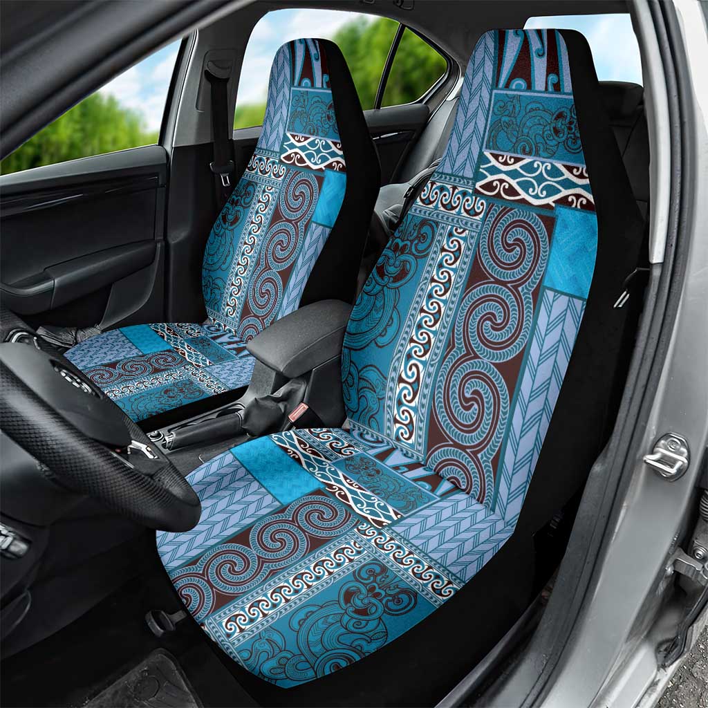 Blue Aotearoa Kowhaiwhai Pattern Car Seat Cover NZ Maori Quilt Style