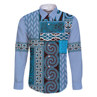 Blue Aotearoa Kowhaiwhai Pattern Family Matching Long Sleeve Bodycon Dress and Hawaiian Shirt NZ Maori Quilt Style