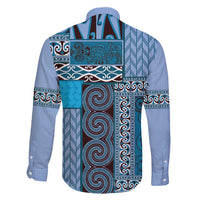Blue Aotearoa Kowhaiwhai Pattern Family Matching Long Sleeve Bodycon Dress and Hawaiian Shirt NZ Maori Quilt Style