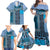 Blue Aotearoa Kowhaiwhai Pattern Family Matching Off Shoulder Maxi Dress and Hawaiian Shirt NZ Maori Quilt Style
