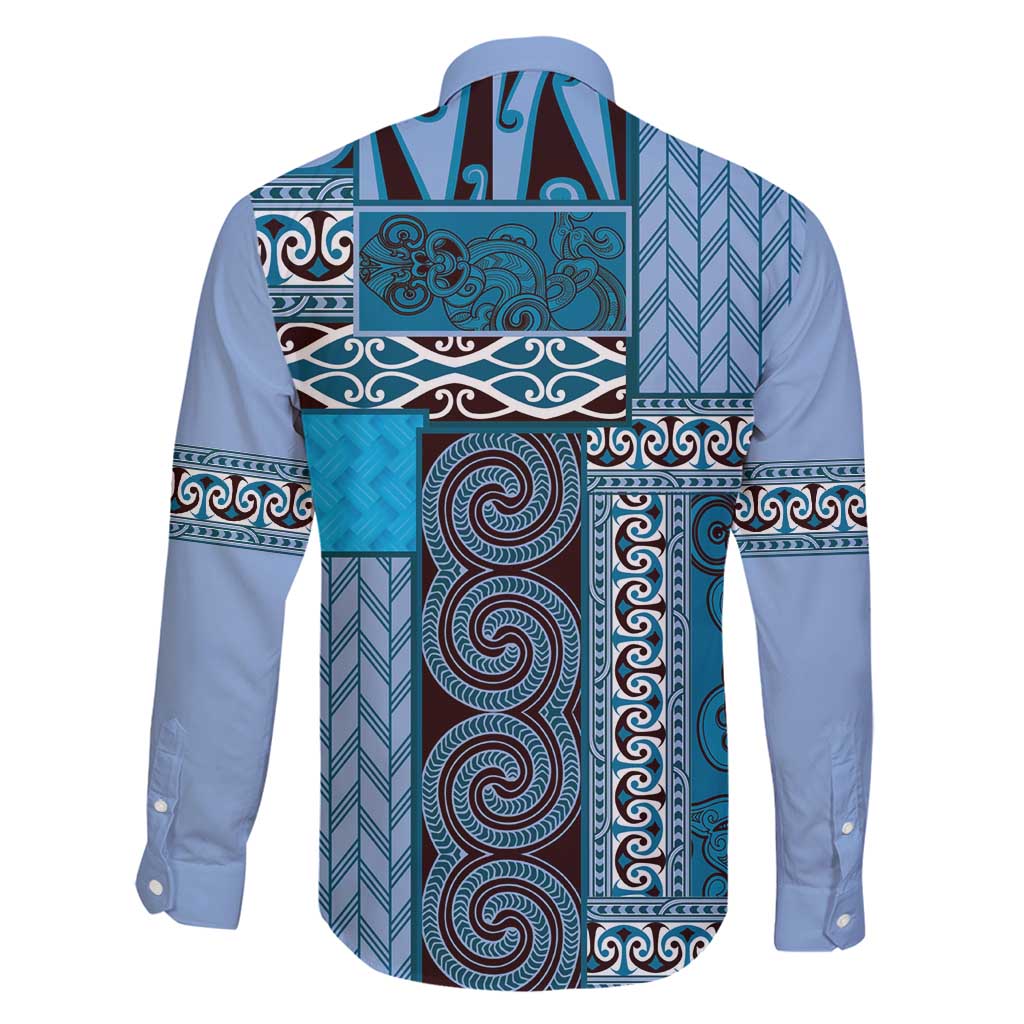 Blue Aotearoa Kowhaiwhai Pattern Family Matching Summer Maxi Dress and Hawaiian Shirt NZ Maori Quilt Style