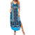 Blue Aotearoa Kowhaiwhai Pattern Family Matching Summer Maxi Dress and Hawaiian Shirt NZ Maori Quilt Style