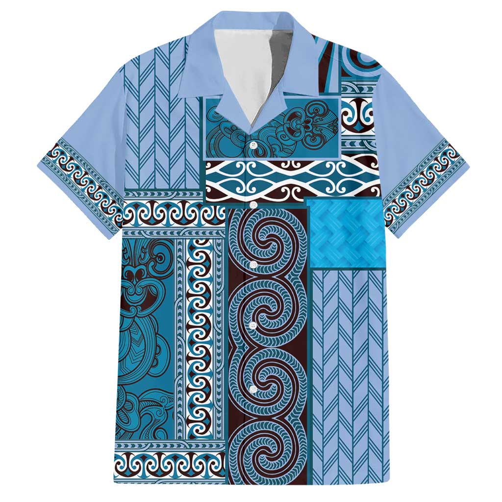 Blue Aotearoa Kowhaiwhai Pattern Hawaiian Shirt NZ Maori Quilt Style