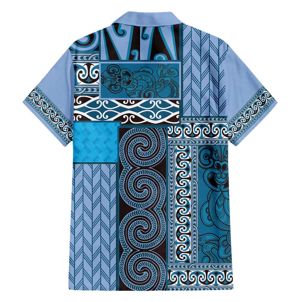Blue Aotearoa Kowhaiwhai Pattern Hawaiian Shirt NZ Maori Quilt Style