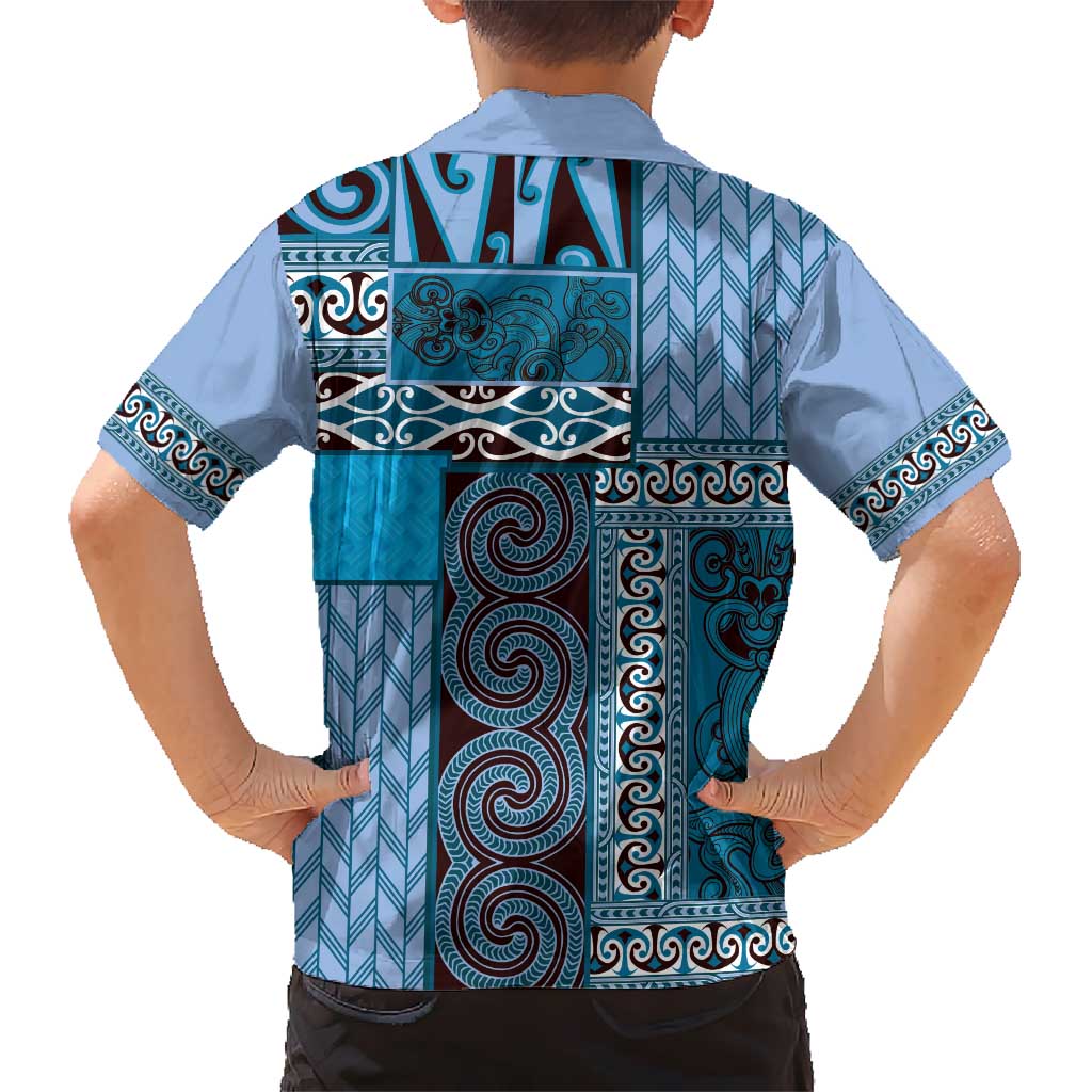 Blue Aotearoa Kowhaiwhai Pattern Hawaiian Shirt NZ Maori Quilt Style