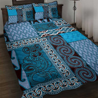 Blue Aotearoa Kowhaiwhai Pattern Quilt Bed Set NZ Maori Quilt Style