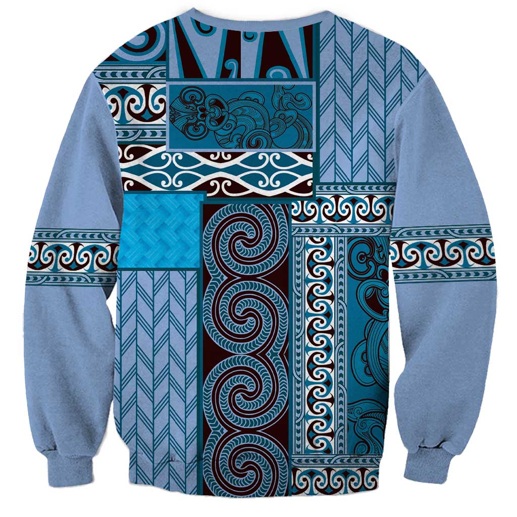 Blue Aotearoa Kowhaiwhai Pattern Sweatshirt NZ Maori Quilt Style LT14 - Polynesian Pride