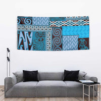 Blue Aotearoa Kowhaiwhai Pattern Tapestry NZ Maori Quilt Style