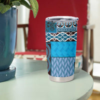 Blue Aotearoa Kowhaiwhai Pattern Tumbler Cup NZ Maori Quilt Style