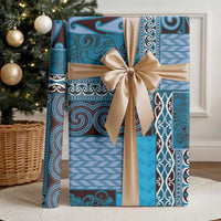 Blue Aotearoa Kowhaiwhai Pattern Wrapping Paper NZ Maori Quilt Style - Polynesian Pride
