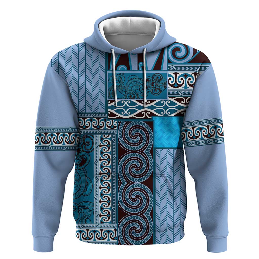 Blue Aotearoa Kowhaiwhai Pattern Zip Hoodie NZ Maori Quilt Style