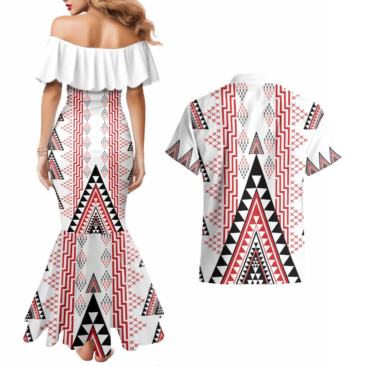 Aotearoa Taniko Couples Matching Mermaid Dress and Hawaiian Shirt Niho Taniwha Purapura Whetu Mix Poutama