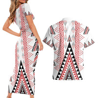 Aotearoa Taniko Couples Matching Short Sleeve Bodycon Dress and Hawaiian Shirt Niho Taniwha Purapura Whetu Mix Poutama